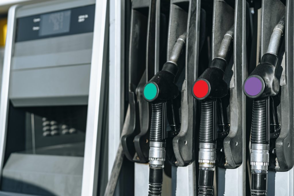 Colorul fuel gasoline dispensers on gas station