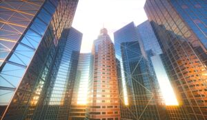 3D Cityscape Sun Reflection