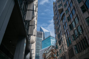View to London skyscrapers from below