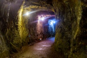 Mining industry underground mine tunnel transportation with lights